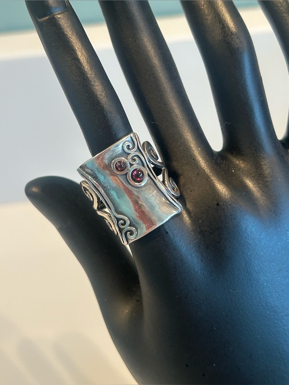 Vintage Sterling & Garnet Ring Sz 8